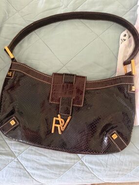 Roger Vivier Dark Brown Patent Shoulder Bag with Gold Hardware